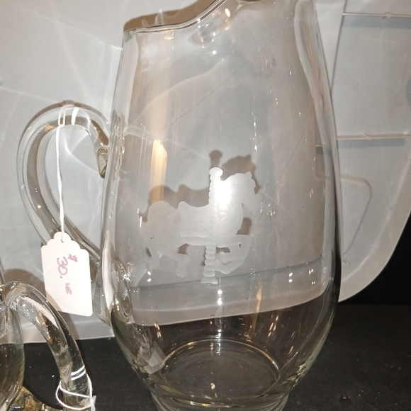 3pc lot vintage crystal tea or juice pitchers & beer mug - Picture 6 of 10